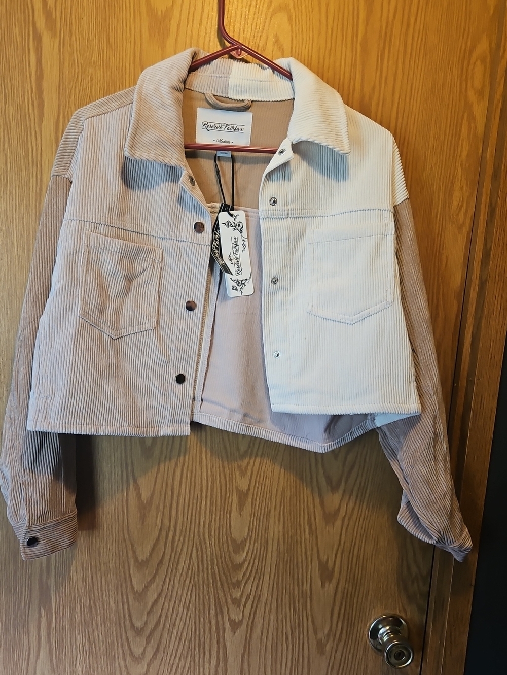 Kensie Two-Tone Corduroy Cropped Jacket - Beige and Off-White